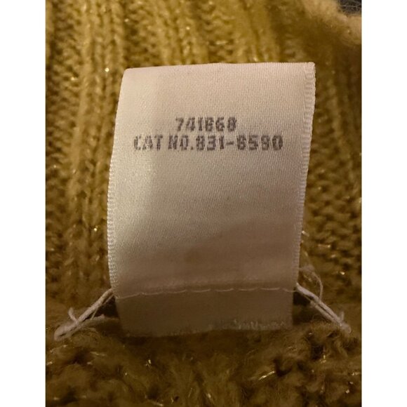 Vintage Cable Knit Sweater XL Off Shoulder Flutter Cuffs Gold Metallic Cozy - Picture 7 of 7
